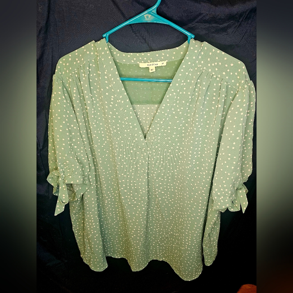 Fun 2 Fun Green Polka Dot Blouse